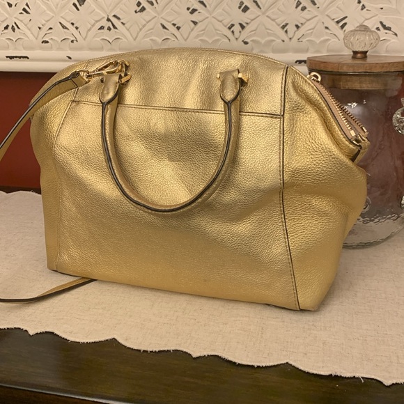 Michael Kors Rare MK LARGE METALLIC SATCHEL Gold - Picture 6 of 9